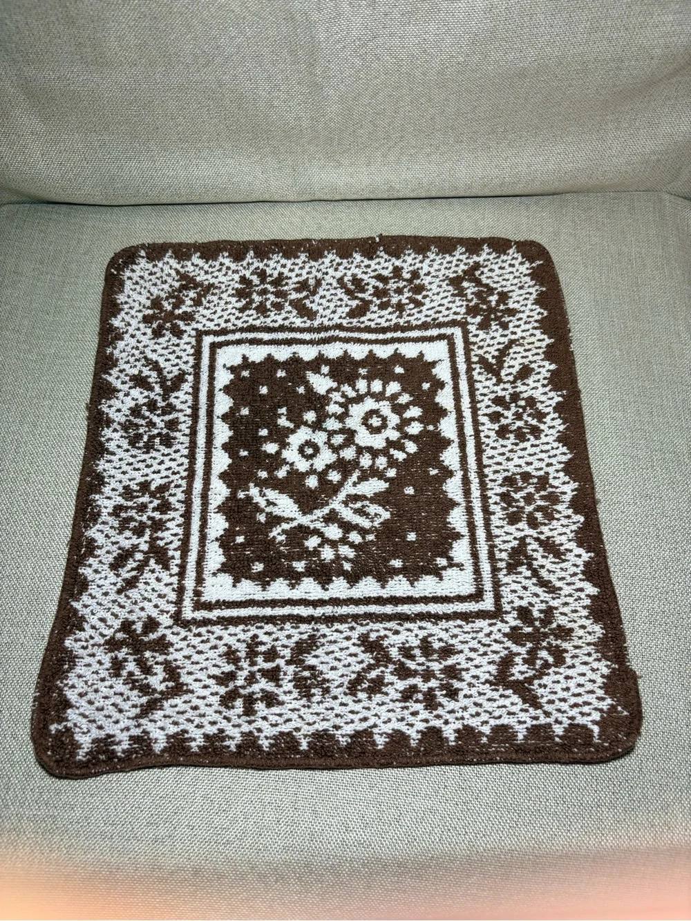 Vintage Lady Pepperell Floral Terry Cloth Washcloth Brown White US Made